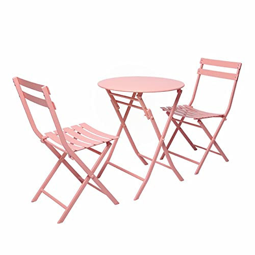 ZXFDM Outdoor-Klapptisch-Stuhl-Set (3PCS), Faltbare runde Couchtische, einfacher Zuhause-Balkon/Terrasse/Garten-tragbarer Eisen-Kleiner Tisch (Color : A)