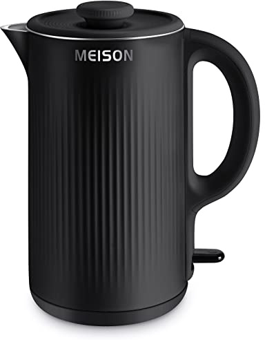 Electric Kettles Stainless Steel for Boiling Water, Double Wall Hot Water Boiler Heater, Cool Touch Electric Teapot, Auto Shut-Off & Boil-Dry Protection, 120V/1200W, 1.7 Liter, 2 Year Warranty (black)