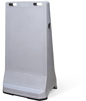 Customizable Pavement Sign Road Barrier | Grey Safety Warning Stand with Printable Panels | Portable Floor Sign with Chain Holes & Top Socket for Construction, Parking & Public Areas