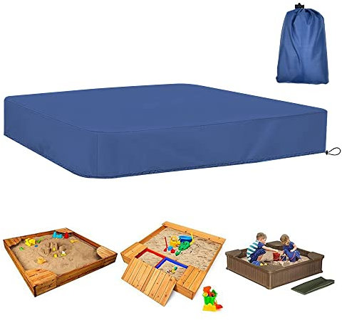 HAOMEEDUO Couverture de Bac à Sable 125 * 125CM Housse Bac à Sable avec Cordon de Serrage Couvre Bac à Sable en Tissu Oxford Bâche de Protection pour Bac à Sable Étanche pour Piscine Jardin, Bleu