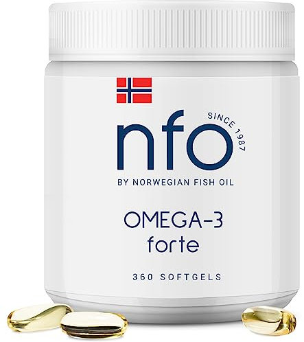 NFO OMEGA 3 FORTE [360 Kapseln] Norwegische Fischöl Omega 3 Kapseln hochdosiert, Fischöl Kapseln EPA & DHA als Ethylester & Vitamin E, Omega 3 Öl Aminosäuren Komplex hochdosiert aus frisch Wildfisch