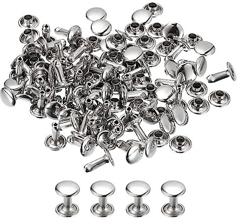 sourcing map 50 Sets Leder Nieten 8mm Doppelt Kappe Nieten 10mm Höhe Metall Nieten Runde Nieten Hohlnieten Niete für Leder Handwerk Reparatur DIY Geldbeutel Gürtel Taschen Schuhe Silber Ton