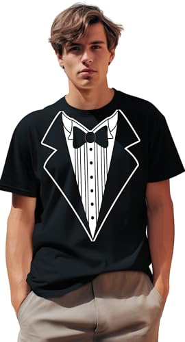 Men's Funny Tuxedo T-Shirt Black (Black W Bowtie & Buttons, Small)