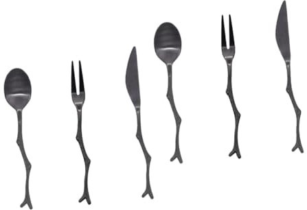 BESTonZON 6stücke Teiliges Besteckset Aus Edelstahl Im Vintage-stil Mit Baumzweig-design Löffel Und Messer Für Elegantes Dining Zu Hause Restaurant Schwarz