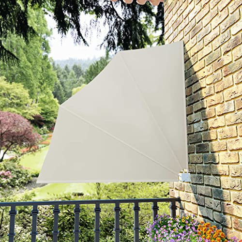 YITHOPI Balkon Windschutz Sichtschutz Garten Zaun Sichtschutz Faltbarer Balkonfächer Creme 140×140 cm Geeignet für Balkon Strand Terrasse