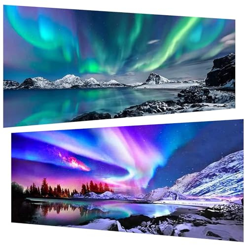 2 Stück Diamond Painting Aurora (30x60 cm) - 5D Diamant Painting Erwachsene | DIY Aurora Diamant Painting Bilder Groß Set für Wohnzimmer Schlafzimmer Wand Dekoration Geschenke (2er set)
