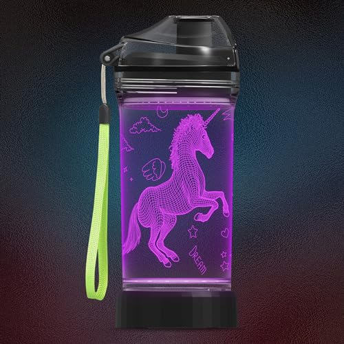 CoolGift Mart Unicorn Gifts for Girls, Light Up 3D Unicorn Water Bottle, 14oz Tritan BPA Free - Kids Drinking Cup - Christmas Holiday