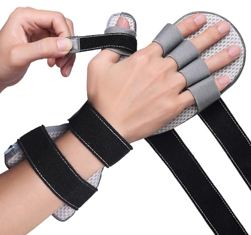 DrFinger Handschiene für Begradigen, Handbandage Orthese mit 5 Finger Stütze, Handstütze für Verhindert Finger Eisstockschießen, Spastik, Kontraktur, Handkrämpfe - L