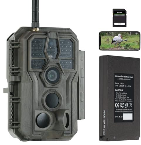 GardePro E8P Max Fotocamera da Caccia, WIFI, Batteria Ricaricabile da 8000mAh, Scheda SD Integrata, 64MP 1296P, Animali Movimento Attivato Visione Notturna Esterna Fotocamera da Caccia App