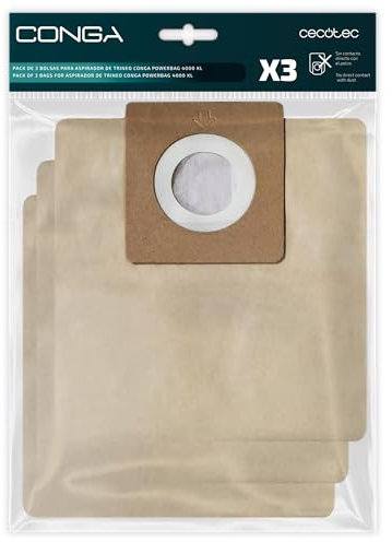 Cecotec Sacchetti per Aspirapolvere a Traino Conga PowerBag XL. Borse Igieniche, Include 3 sacchetti compatibili con aspirapolvere Conga Powerbag 4000 XL, Sacchetti per la polvere autosvuotanti