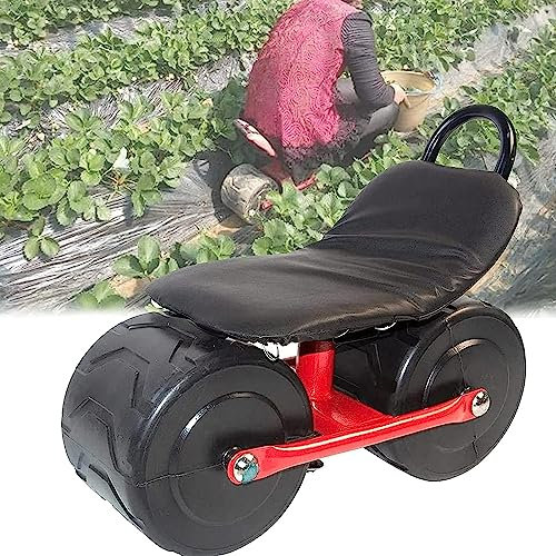 Verstellbarer rollender Gartenwagen, Gartenwagen-Roller, bequemes PU-Schwamm-Sitzpolster, mit drehbarem Sitz, zum Pflanzen, Pflücken, Gartenwagen-Werkzeug