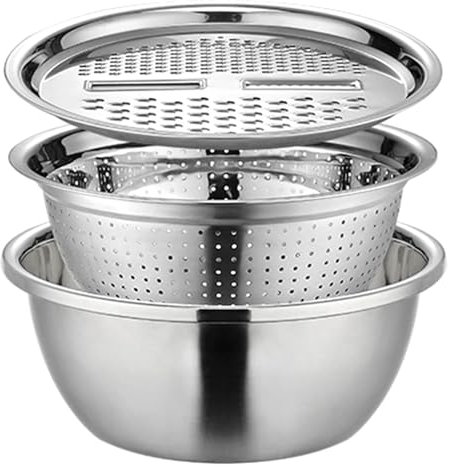 3 in 1 3Pcs/Set Colanders Basin with Container Round Rice Washer Bowl Drain Basket Fruit Potato Peeler Vegetable Cutter with Drain Basket (Color : Common 28cm)