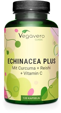 Echinacea Complex | con Vitamina C, Zinco, Reishi e Curcuma | per Sistema Immunitario | Senza Additivi e Certificato in Laboratorio | 120 capsule | Vegan | Vegavero®
