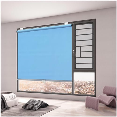 DLLY Fensterrollos, 100% Verdunkelnde Rollos, Sonnenschutz Rollo, Temporäre Verdunkelungsvorhang, Thermo-rollos Für Fenster, Ohne Bohren,blue-125x150cm/49 * 59in