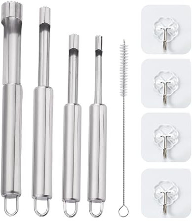 4 descorazonadores de frutas, 4 ganchos, 1 cepillo de limpieza, cortador y deshuesador de piñas, descorazonador de manzana, picadora de manzana, descorazonador de frutas y verduras, accesorio para la