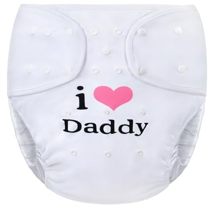 LittleForBig Washable Adjustable Reusable Waterproof Cloth Adult Diaper Wrap Cover One Size - I Love Daddy White