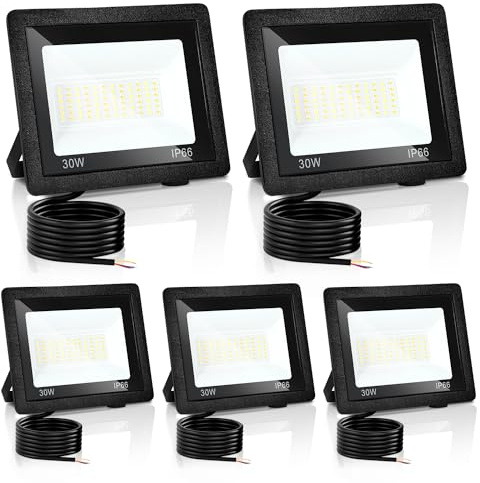 Yakimz 5 projecteurs LED d'extérieur, 30W super lumineux projecteur d'éclairage extérieur, 3 températures de couleur réglables, IP66, angle de faisceau 120° Projecteur pour cour, garage, jardin