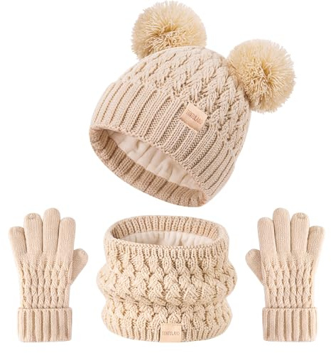 Tontuland Set Cappello, Sciarpa e Guanti Invernali per Bambini Cappello con Pompon Foderato in Pile Caldo per Bambini dai 3 ai 9 Anni, Perfetto per maschietti e femminucce