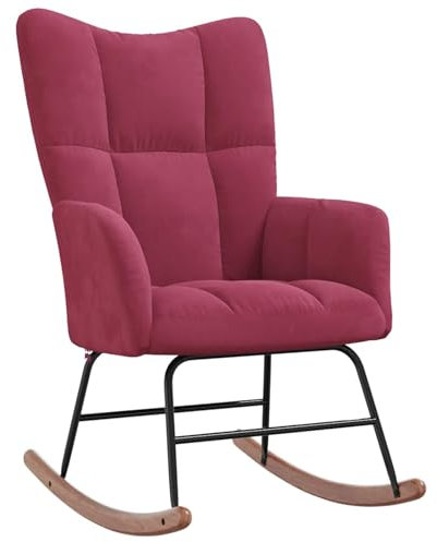 CLALER Schaukelstuhl 61x78x98 cm, Schaukelsessel mit Holzkufen, Relaxsessel für Wohnzimmer, Schlafzimmer, Sessel Samt Polyester, Weinrot