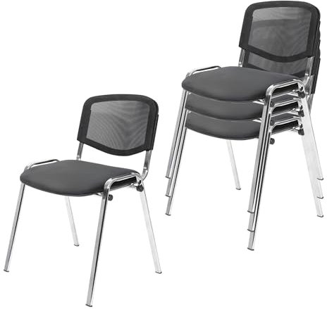 Topsit 4er Set Stapelbare Besucherstühle mit weich gepolsterter Sitzfläche und Rückenlehne aus Netz, Wartezimmerstühle, Metallgestell Bürostühle, Konferenzstühle für Rezeption Pausen Raum (Anthrazit)