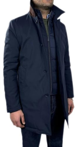 VEQUÈ Cappotto Impermeabile da Uomo Invernale Taglio Lungo Trench Eegante Imbottito Giacca Casual Con Gilet Removibile Linea Sartoriale Giubbotto Classico (IT, Numero, 52, Regular, Regular, Blu)
