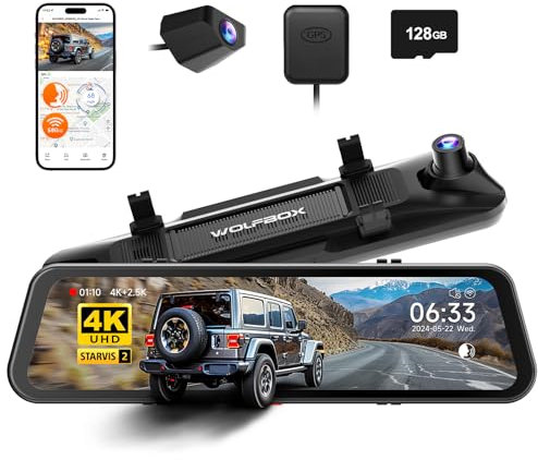 WOLFBOX G900 PRO Mirror Dash Cam with STARVIS 2 IMX678, 12 inches Rear View Mirror Camera with Front 4K and Rear 2.5K, Included 128GB Card, Voice Control, 5.8GHz WiFi, Reverse Assist, G-Sensor & GPS