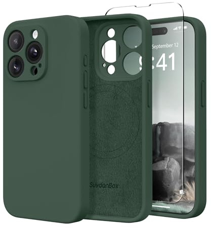 SuydanBox Magnetische Hülle für iPhone 12 Pro Max, kompatibel mit MagSafe, [Vollständiger Kameraschutz] [Displayschutzfolie] Stoßfeste Silikon-Schutzhülle für iPhone 12 Pro Max 6,7 Zoll, Alpingrün | Fit für MagSafe, Displayschutzfolie, Vollkameraschutz, Silikon, stoßfeste Schutzhülle für iPhone 12 Pro Max