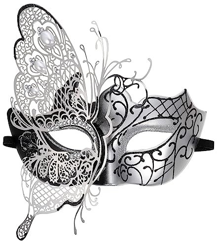 DEARMAMY Schmetterlingsmaske Elegante Venezianische Maske Für Damen Perfekt Für Maskenbälle Karneval Und Partys Mit Funkelnden Strasssteinen Schwarze Eisenkunst Dekoration