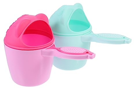 WESIEVYA 2pcs Bath Rinsers Boys and Girls Shampoo Cups Open Cup Water Jugs for Bathing Shower Spoon and Rinser Pail