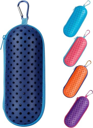 IHLOOTD Schwimmbrille Etui, Swim Brillenetui Hardcase, Schutzhülle Brillenetui mit Karabiner und Abflusslöchern, für Schwimmbrille, Sonnenbrillen, Unisex (Dunkelblau)