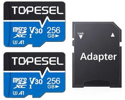 TOPESEL 256GB Micro SD Card 2 Pack, 4K HUD, U3 SDXC TF Card with Adapter High-Speed UHS-I V30 Micro Flash Memory Card for Smartphones, Cameras, Dash Cams