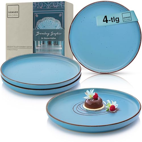 Sänger Bombay Saphir Dessertteller 4 teilig, Steingut, blau | Frühstücksteller 4 Personen, Kuchenteller, Spülmaschinenfest, Mikrowellenfest, VALUE COLLECTION