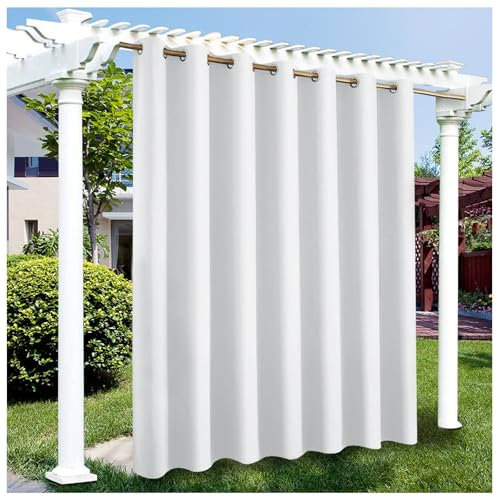 Mewkew Outdoor Vorhang Wetterfest Outdoor Vorhänge Gardinen Blickdichter Vorhang terasse Sonnenschutz Vorhang Gardinen Vorhänge für den außenbereich Metallösen Weiß 1 Stück,172 * 120cm（B*H）