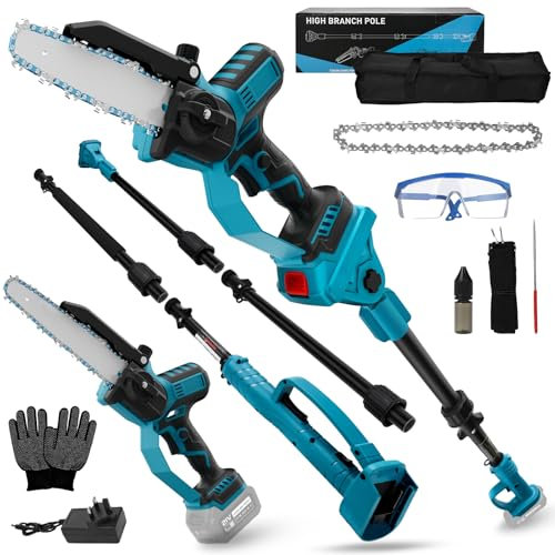 8 Zoll Akku Hochentaster Teleskop Kettensäge Kompatibel mit Makita 18V Akku (Ohne Akku), mit Verlängerungsstange, Arbeitshöhe bis 4,6m(Produktlänge 2,5m), Ideal für Garten und Astschnitt