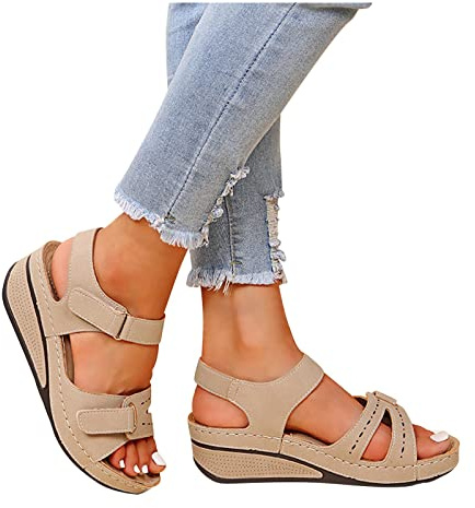RLEHJN Sandales Femmes Orthopédique Compensées Sandale Confortable De Plage Pantoufles Femme Ete Respirantes Semelles Épaisses Anti-Dérapant Chaussures Bohemia Sandals À Scratch Solde