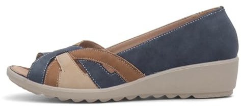 Cushion Walk Women's Open Toe Wedge Sandals, Extra Wide EEE Fit (Navy Multi, UK Footwear Size System, Adult, Women, Numeric, Medium, 6)