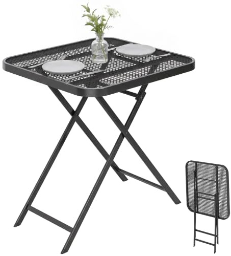 Outsunny Gartentisch klappbar 70 x70 cm, Esstisch Outdoor, Schwarz | Stahl Klapptisch mit Ausschnitt-Design, Wetterfest Balkontisch quadrarisch Beistelltisch, Terrassentisch für Balkon