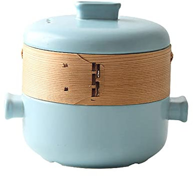 Cazuela Japonesa con vaporera, Olla de cerámica para cocinar al Vapor, cazuela de Barro para cenas, Banquetes y Fiestas, Azul, 4 l
