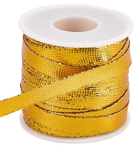 GORGECRAFT 35m*1cm Cordino in Raso di Nylon Nastro Intrecciato Filo per Dreadlock Dorato Filo da Panettiere Spago con Bordo Metallico Scintillante Cordino Intrecciato con Glitter per Artigianato