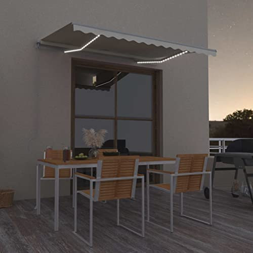 IKAYAA Tenda da Sole 300x250 Tenda da Sole Retrattile Manuale con LED con Manovella Tenda a Braccio per Esterno Terrazza Balcone -Crema-300 x 250 cm