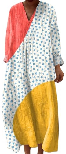 Generisch Sommerkleid Damen, Kleid Damen Sommer, Strandkleid Lang Maxikleider V Ausschnitt Sommerkleider Leicht Und Luftig Boho Kleid Elegante Midikleid Langes Freizeitkleid