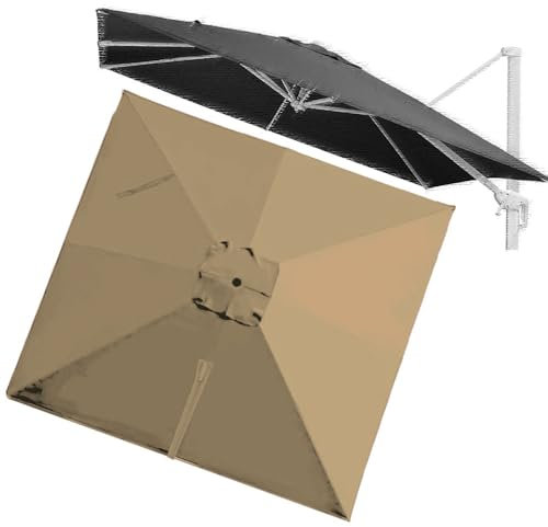 VLKLPZAHAK Telo di Ricambio per Ombrellone da Giardino Rettangolare 400x300cm Tenda da Sole A Sbalzo, Tessuto di Ricambio 8 Nervature per Mercato Ombrellone da Tavolo(Khaki,3x3m (9.8x9.8ft))