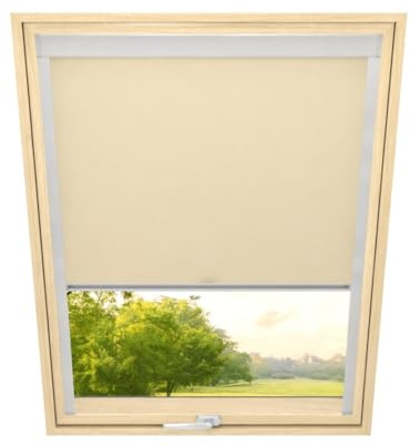 time4blinds - Tenda a Rullo - Larghezza 775mm, Altezza 940mm - per Finestre Velux & per Fakro - Tessuto Oscurante con Rivestimento Termico - Telaio in Alluminio - Facile Installazione - Ecrù