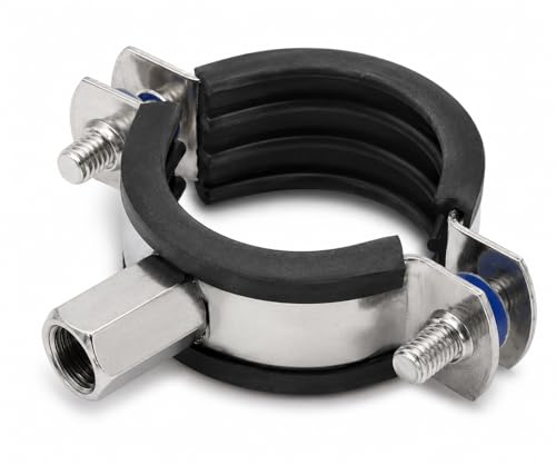 ONEAWELT Edelstahl Schraubrohrschelle 32-35mm (für 2.5 cm Rohr) | M8/M10 | mit Gummibelag | Rohrschelle für Heizung, Sanitär, Wasserleitungen, Lüftung (32-35mm x M8/M10, 1 er-Set)