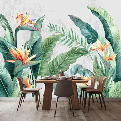 Generico Carta da parati Fotografica, Acquerello Foglie Di Banano tema 200 x 140 cm 3D Murales Decorazione, Grigio Verde Piante Gigante Carta da parati Per Camera Da Letto Soggiorno