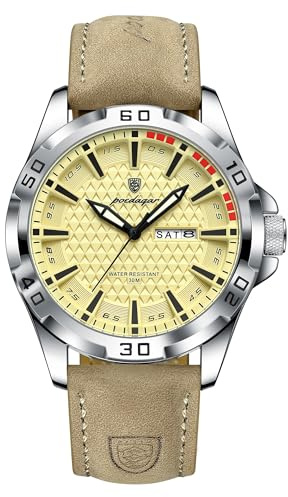 Poedagar Orologio da polso da uomo, di lusso, impermeabile, luminoso, con data, settimana, per lavoro, grande quadrante, al quarzo, sportivo, in pelle