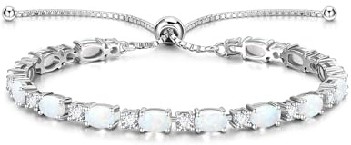 FANCIME Bolo Tennis Armbänder für Damen mit künstliche Geburtsstein | 925 Sterling Silber vergoldet Tennisarmband mit Ovalförmiger imitierter Edelstein Schmuck Geschenke für Frauen Mutter Ehefrau