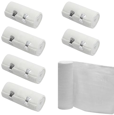 KQDRAVINE 6 Unidades Venda Elástica con Clips, 2 Tamaños Vendas de Gasa (7,5 Cm/10 Cm x 4,5 M) Transpirables Vendajes Elásticos de Algodón, Reutilizables Vendajes para Muñeca Tobillo y Rodilla