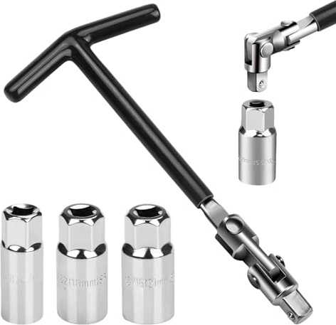 Waldspring Juego de Llave para Bujías Universal, Juego de Llaves para Bujías 16mm, 18mm, 21mm, Llave de Vaso Robusta con Mango en Forma de T, Juego de Herramientas para Coche, Moto, Cortacésped