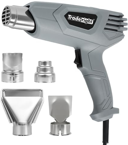 Traderight 2000W Heat Gun, Hot Air Gun with Smart Overheat Protection & Cool-Touch Handle, 2 Temp (400°C & 600°C), 4 Nozzles, BS Plug - for Vinyl Wrap, Paint Stripping, Shrinking PVC, Crafts
